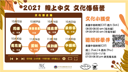 私立中國文化大學華語中心與奧斯汀好消息華語學苑合作的線上課程包括中國結、皮影戲、剪紙等多種傳統文化。